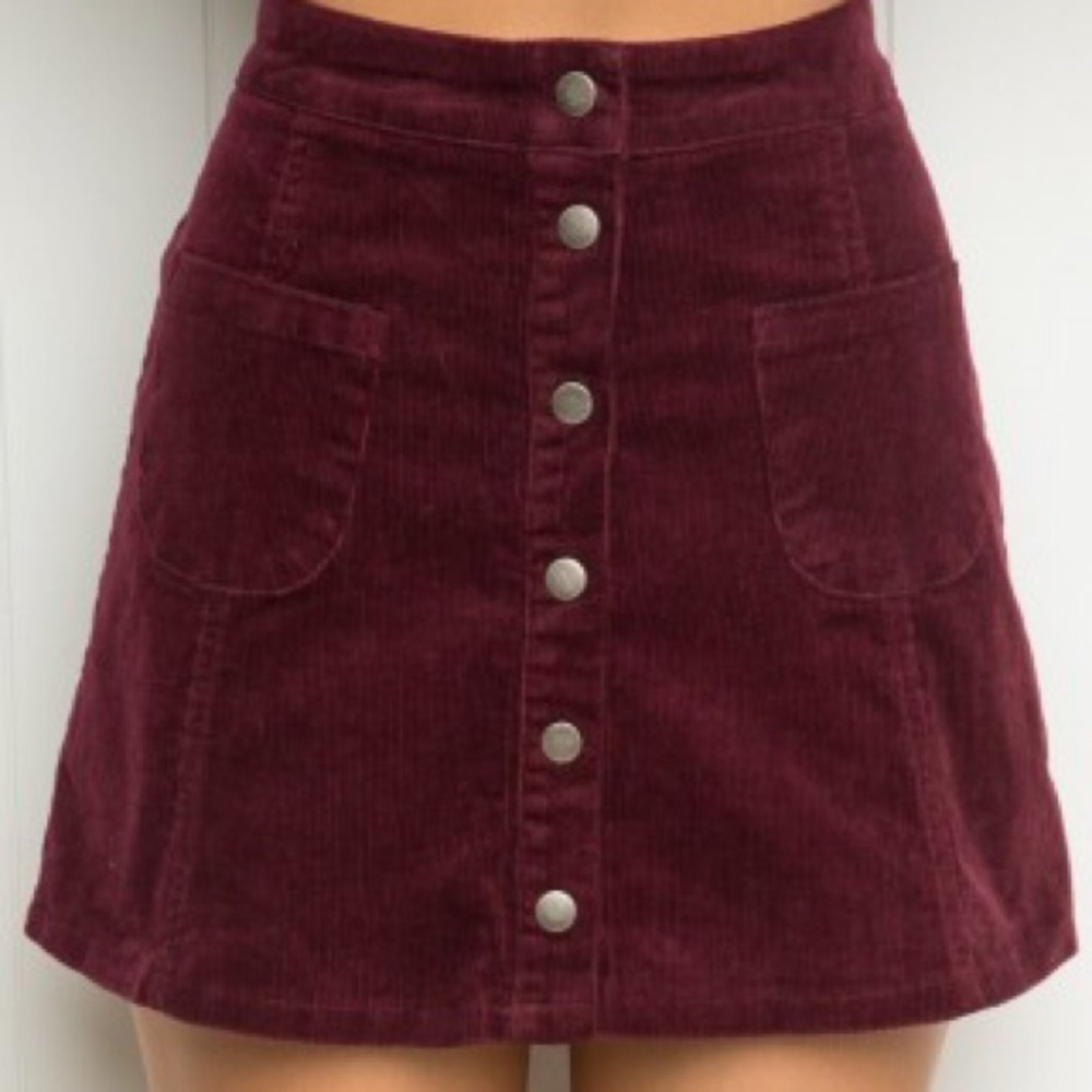 Brandy Melville Maroon Corduroy Button Up Skirt